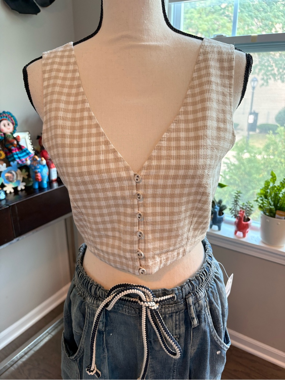 ✨Madewell (NWOT) Neutral Gingham Crop Top Size 4✨
